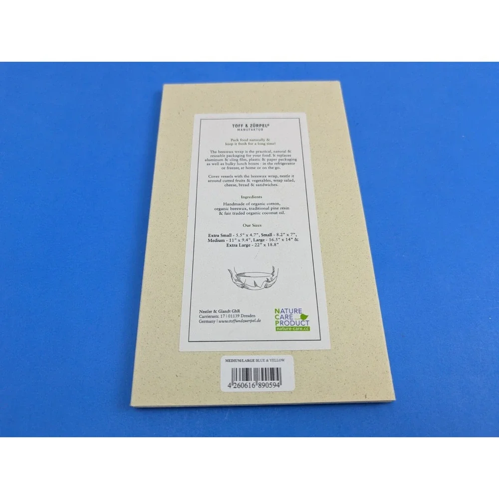 Toff & Zurpel - Beeswax Wraps Set of 2 M and L Blue and Yellow